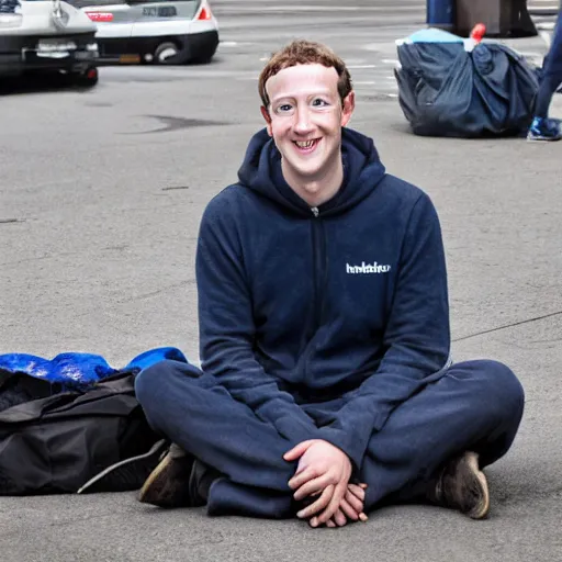 Image similar to mark zuckerberg as a homeless man, 4 k ultra high detailed