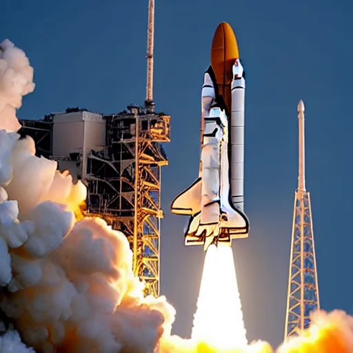 Prompt: “award winning space shuttle launch photograph, 4K, ultra realistic”