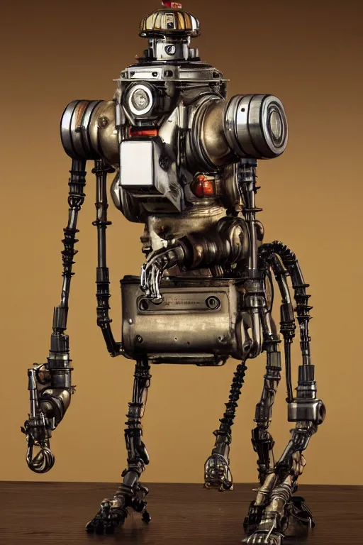 Prompt: pneumatic mechanical droid posting to steampunk onlyfans