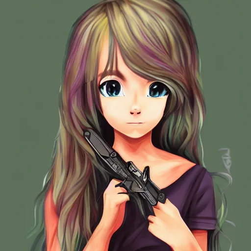 Image similar to portrait of a cute beautiful girl holding a balisong, anime digital art, creepy