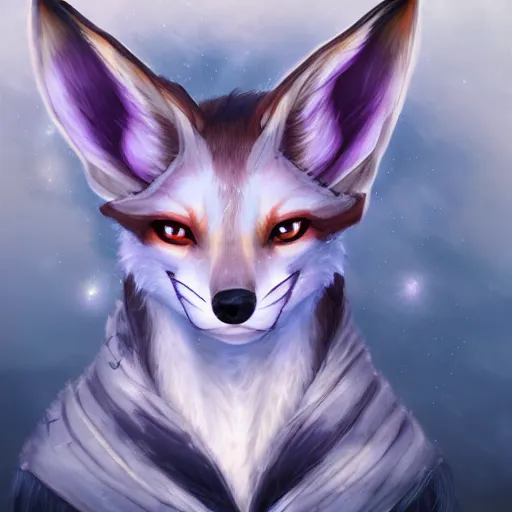 Prompt: an avatar portrait of a kitsune fox mage, in the style of dnd beyond avatar portraits