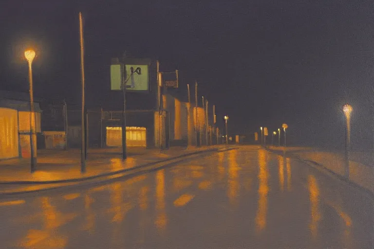 Prompt: a painting of a desolate lulea street at night by lars lerin