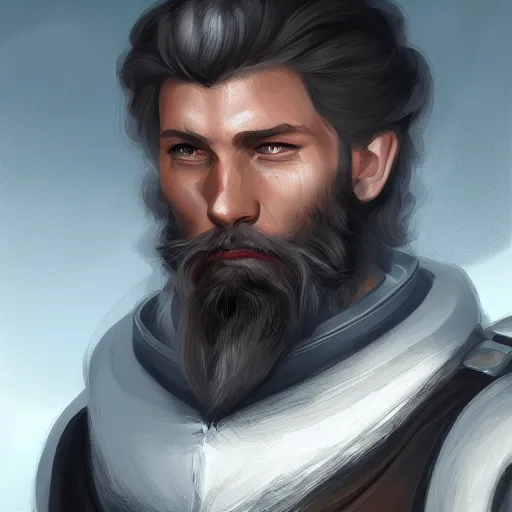 Image similar to portrait of a Germanic man with a beard and flight suit, D&D, sci-fi, elegant, hopeful, muscular, highly detailed, digital painting, artstation, concept art, smooth, sharp focus, illustration