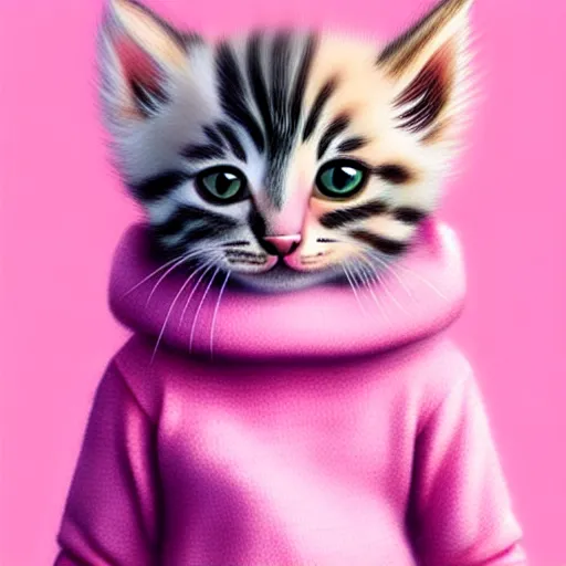 Image similar to cute kitten wearing a pink sweater, digital art, concept art, gemmy woud binnendijk, nixeu, artgerm