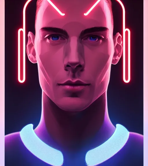 Image similar to symmetry!! caucasian prince of technology, solid cube of light, hard edges, product render retro - futuristic poster scifi, lasers and neon circuits, handsome caucasian prince, intricate, elegant, highly detailed, digital painting, artstation, concept art, smooth, sharp focus, illustration, dreamlike, art by artgerm