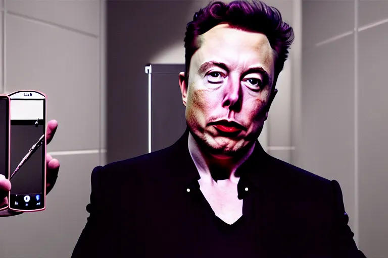 Image similar to hyperrealism aesthetic ridley scott and denis villeneuve style photography of a detailed hyperrealism elon musk, siting on a detailed hyperrealism toilet and scrolling his detailed smartphone in hyperrealism scene from detailed art house movie in style of alejandro jodorowsky and wes anderson