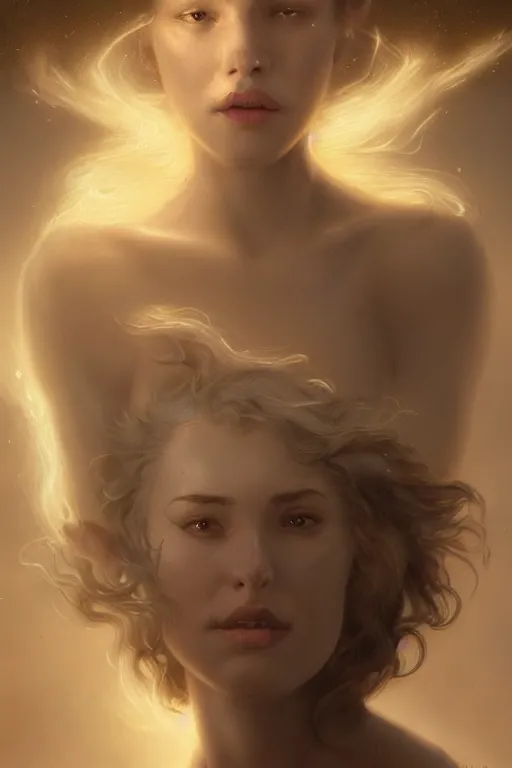 Prompt: dusty wind blowing!!!, orbs of light translucent skin, dreaming of the void! cinematic volumetric lights, bust portrait, dnd, fantasy, intricate, elegant, highly detailed, digital painting, artstation, concept art, smooth, sharp focus, illustration, art by artgerm and tom bagshaw and greg rutkowski and alphonse mucha