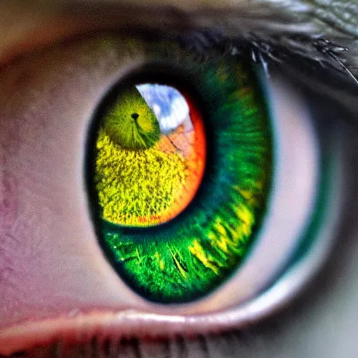 Prompt: Translucent multicolored eyes, reflections, wall of eyes, hd photograph