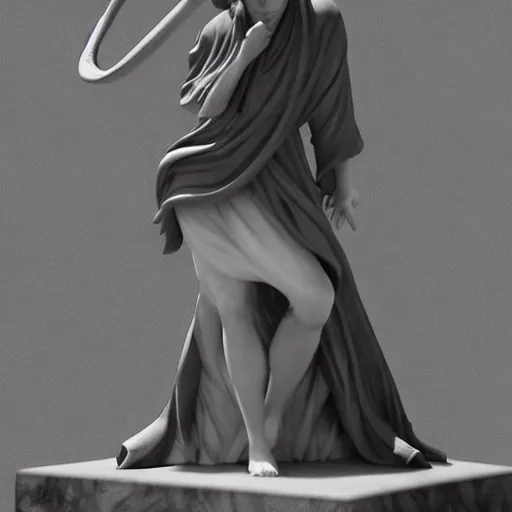 Prompt: “Marble statue of Mikasa Ackerman where she is feeling lost and distressed, Artstation, Deviantart, Mappa, Overlord, Greek museum style marble statue”