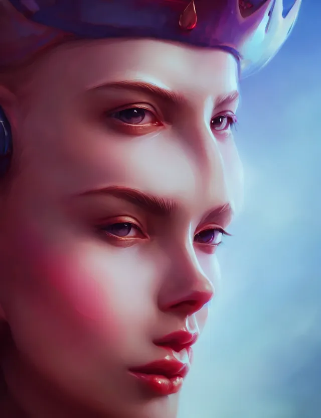 Image similar to blurred background. close-up portrait of a goddess in crown, by artgerm, Afarin Sajedi and Alena Aenami. unreal engine