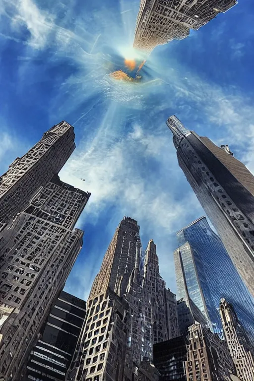 Prompt: giant alien spaceship in the sky of New York, a photo taken on iPhone, photo taken from the ground, social media