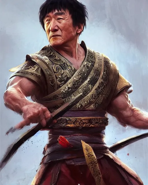 Prompt: a portrait of jackie chan in the style of a [ qin empire ] warrior!, art by greg rutkowski and artgerma, stunning! concept art, character design