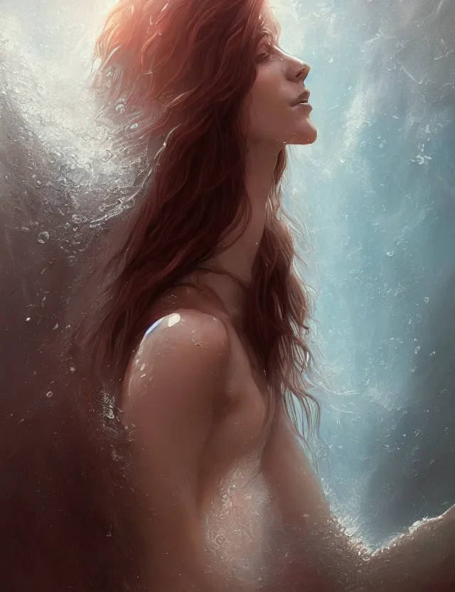 Prompt: A woman made of water and mist, masterpiece digital painting by Alex Grey, Greg Rutkowski, artstation, 4k wallpaper