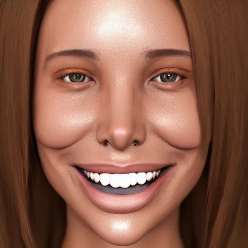 Image similar to beautiful smiling woman. hyper - realistic. trending on artstation. cinematic lighting. lifelike. symmetrical face. golden ratio. 8 k. uhd. sharp focus. highly detailed. beautiful face