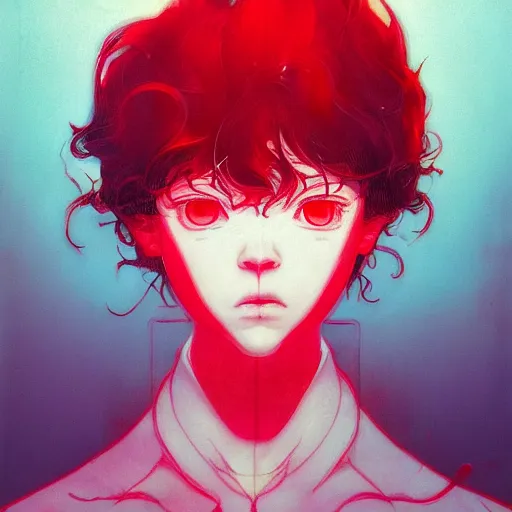 Image similar to prompt : red portrait soft light painted by james jean and katsuhiro otomo and erik jones, inspired by evangeleon anime, smooth face feature, intricate oil painting, high detail illustration, sharp high detail, manga and anime 1 9 9 0