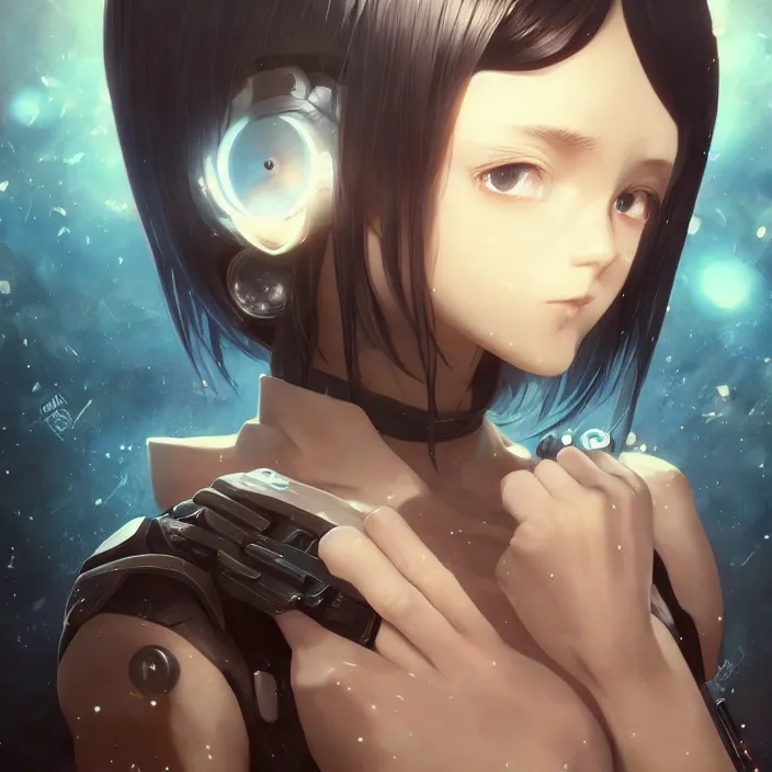 Image similar to beautiful anime girl cyborg looking surreal - by tom bagshaw, by ilya kuvshinov, rtx rendering, octane render 1 2 8 k, maya, extreme high intricate details by wlop, digital anime art by ross tran, medium shot, close up shot, composition by sana takeda, dramatic lighting by greg rutkowski, 8 k, trending on artstation