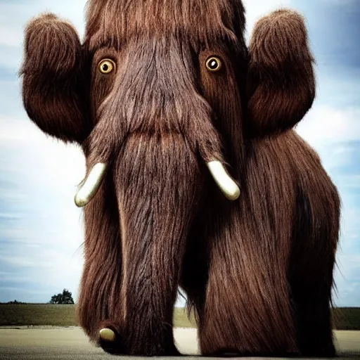 Prompt: wooly mammoth with hair that looks like pulled pork