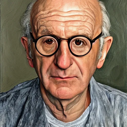 Image similar to high quality high detail painting by lucian freud, hd, exaggerated portrait of larry david, photorealistic lighting