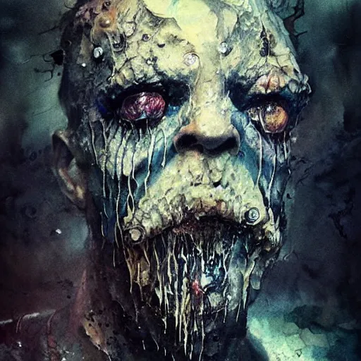 Image similar to mutant fishman sailor old man with gills and scales creatures from the deep ocean by emil melmoth zdzislaw beksinki craig mullins yoji shinkawa realistic render ominous detailed photo atmospheric by jeremy mann francis bacon and agnes cecile ink drips paint smears digital glitches glitchart