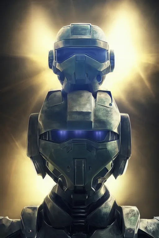 Image similar to robot ninja mask helmet halo master chief radiating a glowing aura global illumination ray tracing hdr fanart arstation by ian pesty and katarzyna da „ bek - chmiel