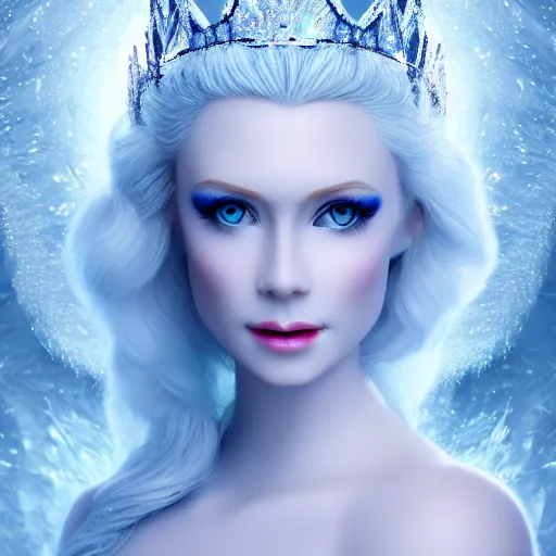 Prompt: photo of a real-life! very beautiful ice queen, highly detailed, 4k,