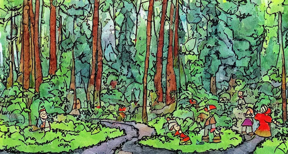 Prompt: a forest in france in the style of uderzo