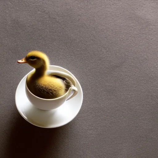 Prompt: duckling in a teacup, photography, minimalistic, 8 k