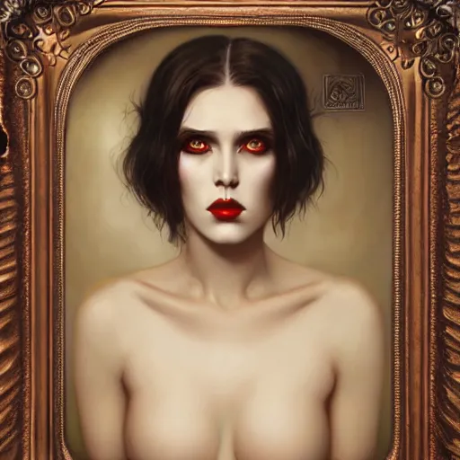 Prompt: portrait of a female demon, by tom bagshaw