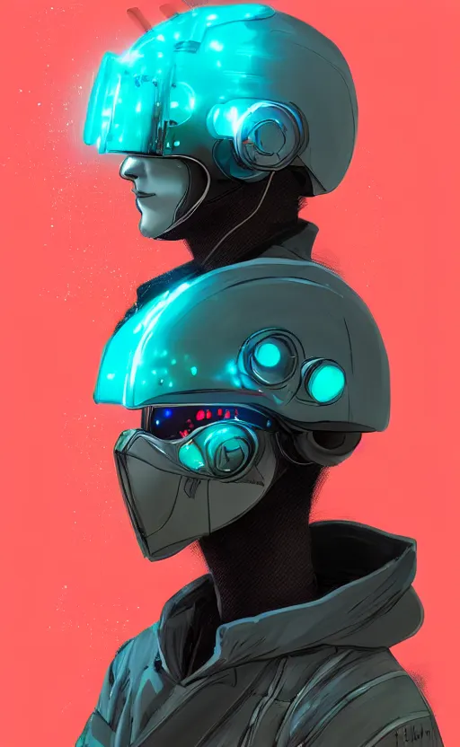 Image similar to wearing the cyberpunk vr helmet of the northern star, fashion, fancy suit, cosmic nova, expensive clothing, professional, teal helmet, illustration, style of yoshitaka amano, illustration, artstation, pixiv