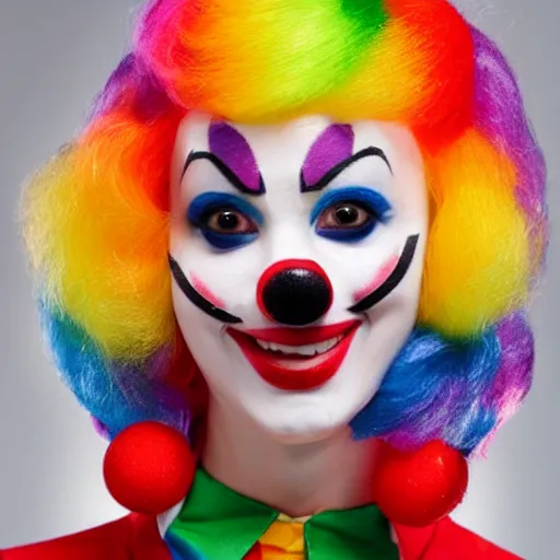 Image similar to ferret with clown makeup and rainbow clown wig