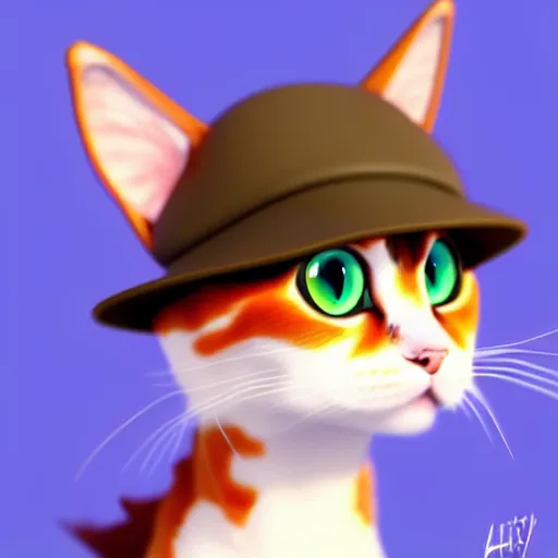 Image similar to a cute calico cat in a hat, artstation, cgsociety