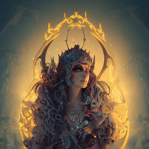 Prompt: fantasy portrait of moon witch, beautiful, attractive, intricate and ornate, glowing, jaw dropping, dynamic lighting, dark, menacing, 4 k octane render, age 2 0