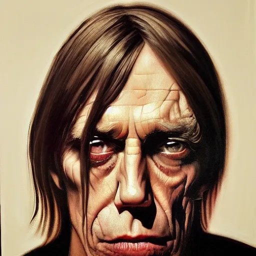 Prompt: Portrait of Iggy Pop by Gottfried Helnwein and Phil Hale