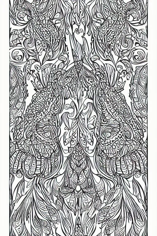 Prompt: parrot, repeating patterns, fractal, ink drawing, line art colouring page