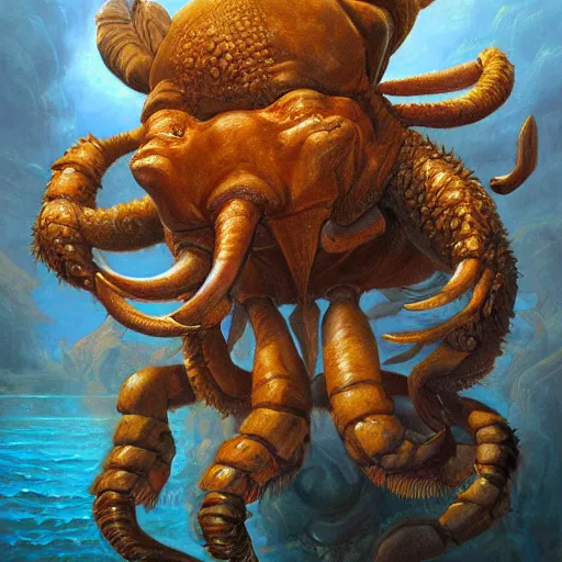 Image similar to elephant - crab creature, oil painting by justin gerard, deviantart