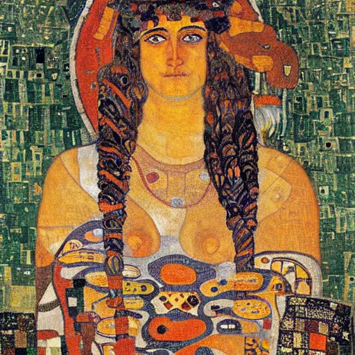 Prompt: beautiful roman mosaic of shiva, the protector by gustave klimt, 1 0 0 ad
