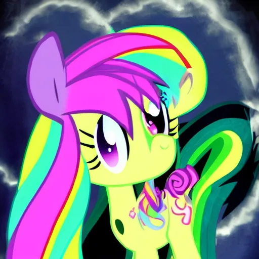 Image similar to my little pony corrupted by evil dark magic, black ooze, oil like flowing, evil magic