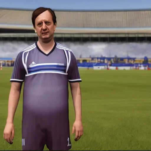 Prompt: Sweaty David Mitchell as Mark Corrigan in Fifa 22