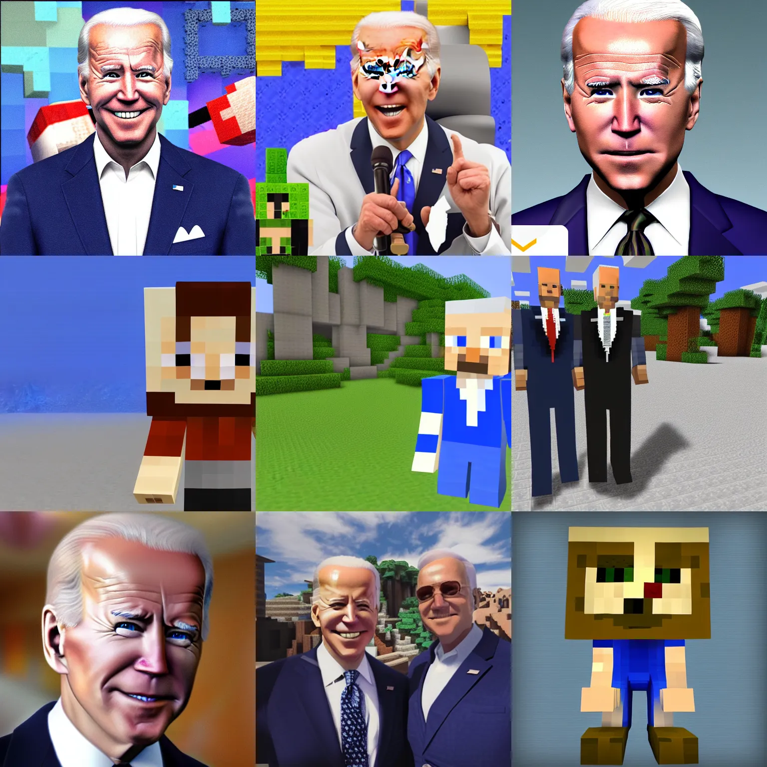 Prompt: joe biden minecraft skin, glsl shaders mod, sonic ether's unbelievable shaders