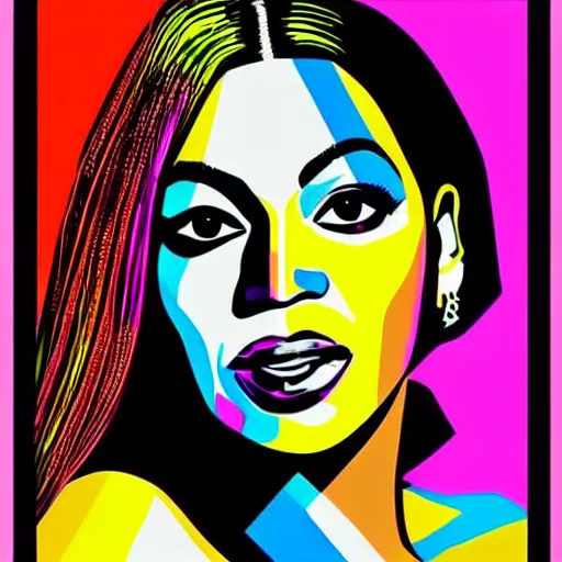 Prompt: a portrait of beyonce in pop art style, beautiful, colorful, vibrant