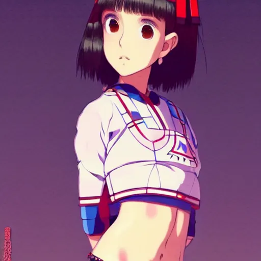 Image similar to a beautiful! boyish! natalie portman alluring gravure! model, wearing japanese school girl outfit with mayan pattern and native style, aztec street fashion, gapmoe yandere grimdark, trending on pixiv fanbox, painted by greg rutkowski makoto shinkai takashi takeuchi studio ghibli, akihiko yoshida