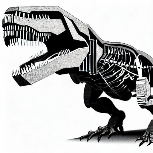Image similar to an illustration of a book showing the complete anatomy of a cyborg t-rex, pencil sketch, extremely detailed