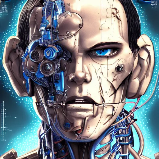 Male cyborg, battle-damaged, scarred, handsome face, | Stable Diffusion ...