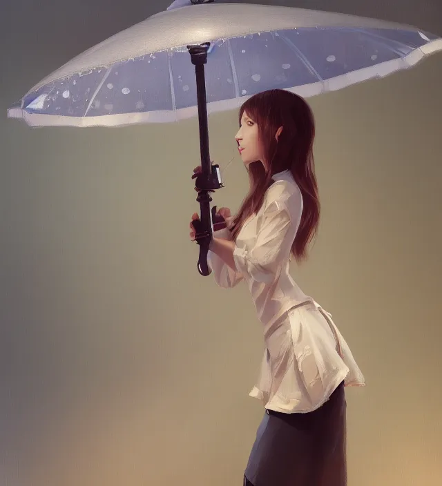 Image similar to lamp that is an umbrella, very detailed texture, realistic shaded lighting, art style by ilya kuvshinov, katsuhiro, artgerm, jeremy lipkin, michael garmash, nixeu, unreal engine 5, radiant light, intricate environment