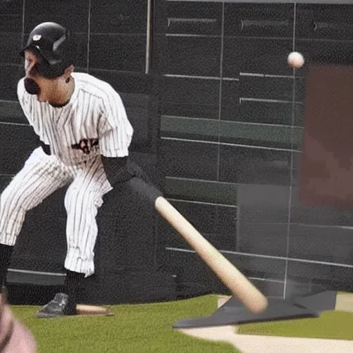 Prompt: an photo of angrily manager smash the computer using baseball bat, slowmotion cam