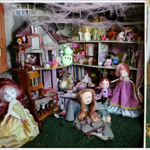 Image similar to haunted hoarder's house filled with dolls, best of craigslist, 4 k,