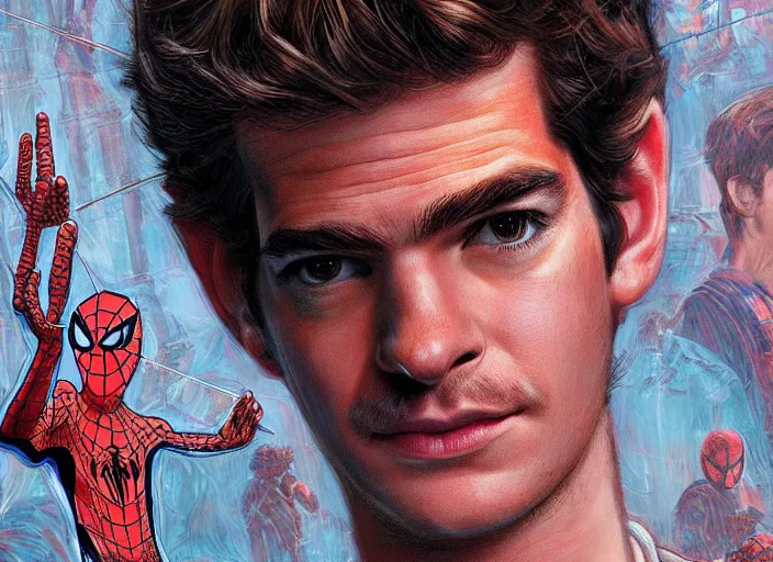 Image similar to a highly detailed beautiful portrait andrew garfield spidey, james gurney, james jean