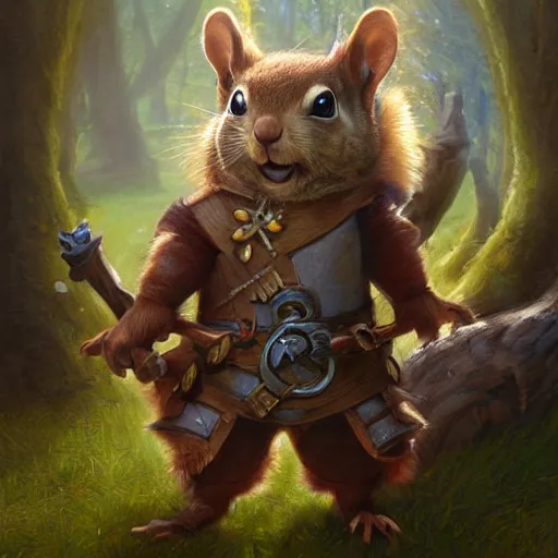 Prompt: squirrel druid dressed with a wooden armor, by justin gerard and greg rutkowski, digital art, realistic painting, dnd, character design, trending on artstation, 4 k