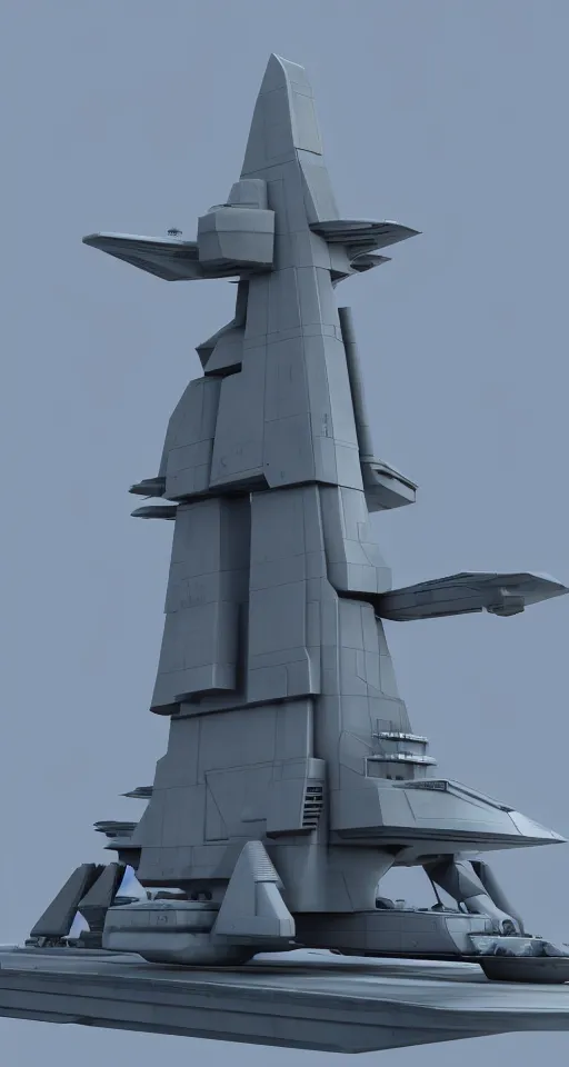 Prompt: 3 d sculpt of a john harris aircraft carrier tower structure, halo, star wars, ilm, star citizen halo, mass effect, high tech industrial, artstation unreal