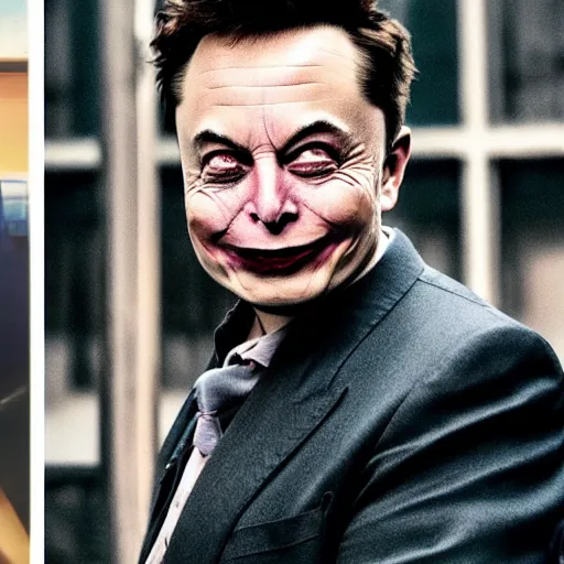 Image similar to elon musk as mr. bean as the joker from batman, still from batman vs bean, 2 0 2 0